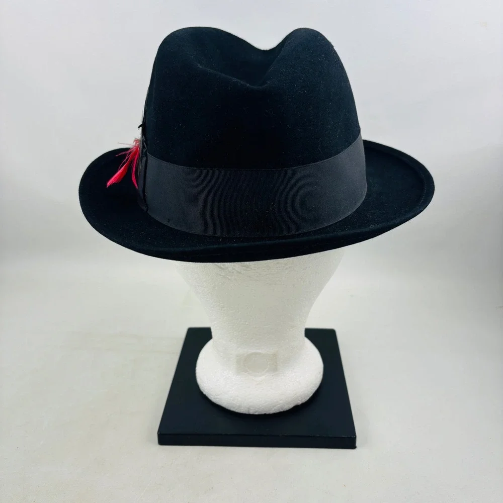 Vintage Royal Stetson Feather Fedora Hat Mens Size 7 1/2 Black Felt